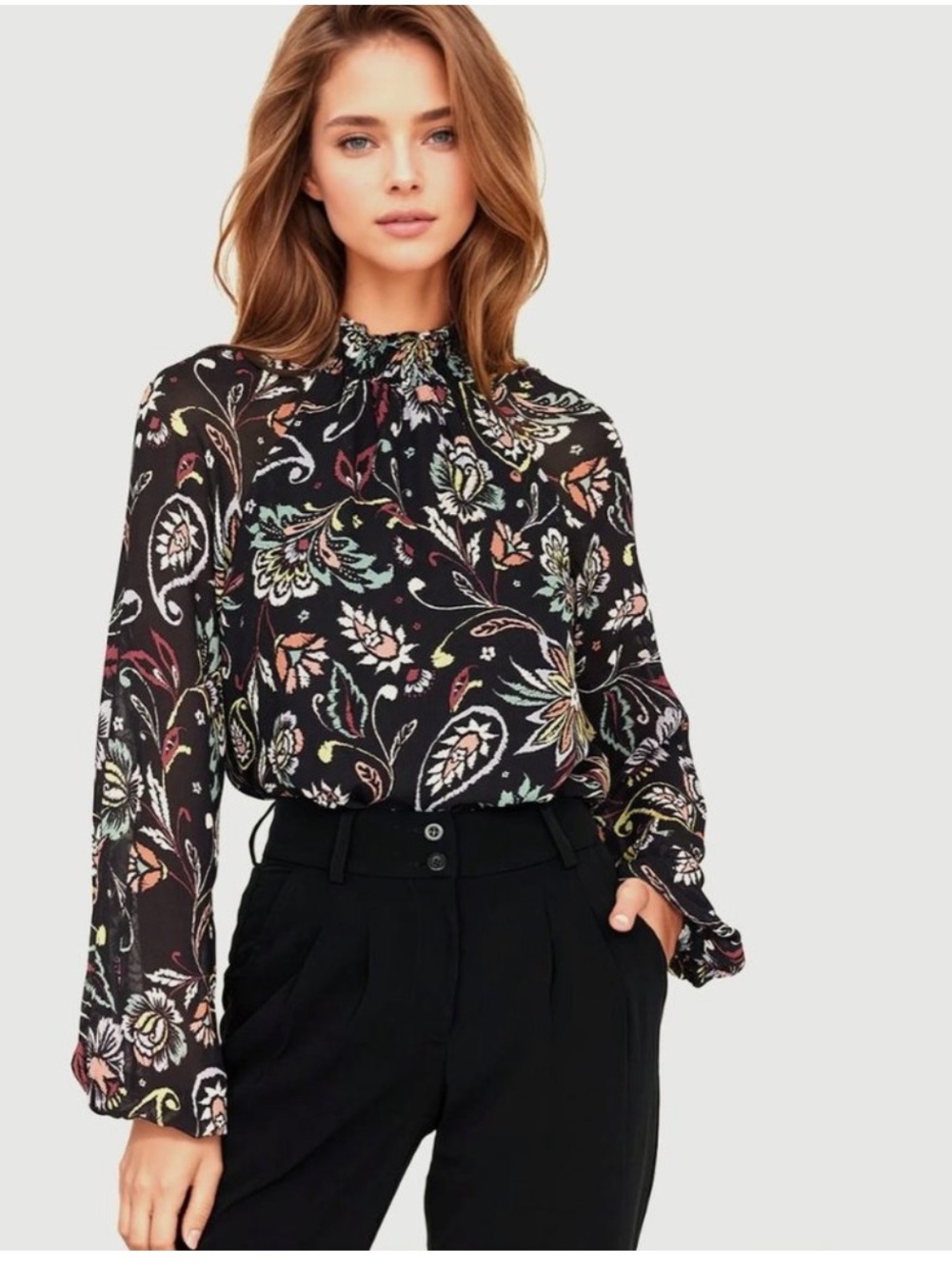 Yumi Kim Lexington ave floral long sleeve blouse black